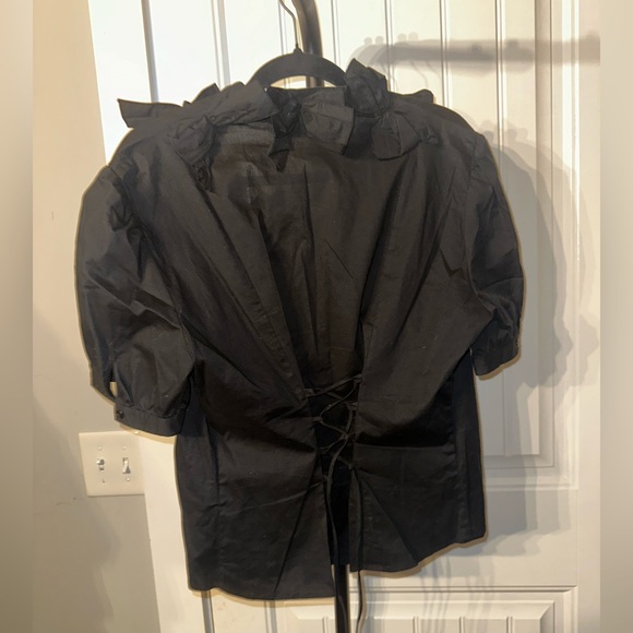 Vintage Nygard Collection Size 16 Bow Details Elegant Black Ruffled Women's Top - Picture 3 of 8